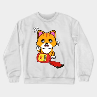 Cute Orange cat Spills Hot Sauce Tabasco Crewneck Sweatshirt